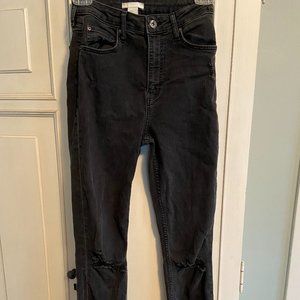 H&M High Waisted Black Distressed Skinny Jeans